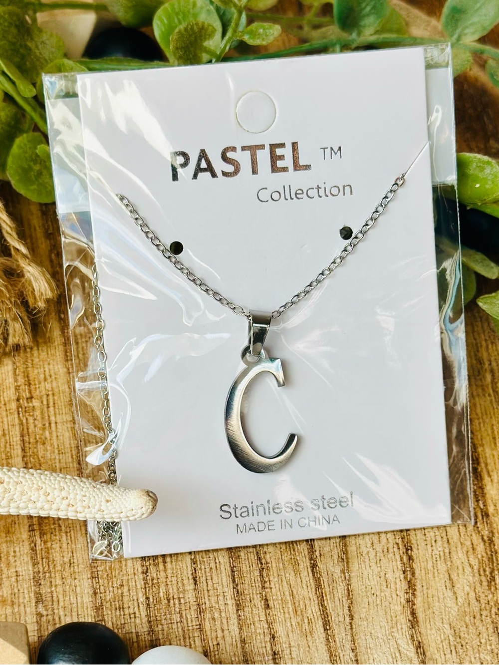 NET Pastel Collection  Silver 'C' Monogram Pendant Necklace Stainless Steel